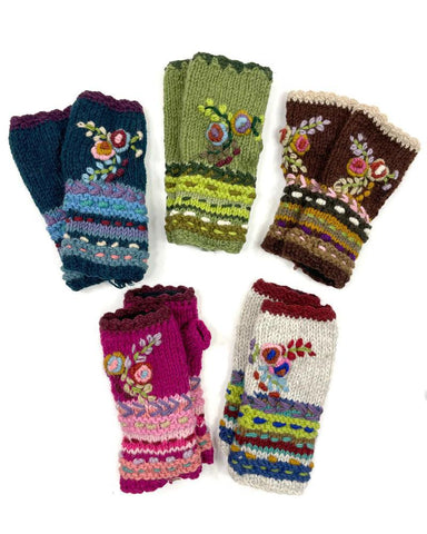 Flower Embroidered Fingerless Gloves | 5 Colors