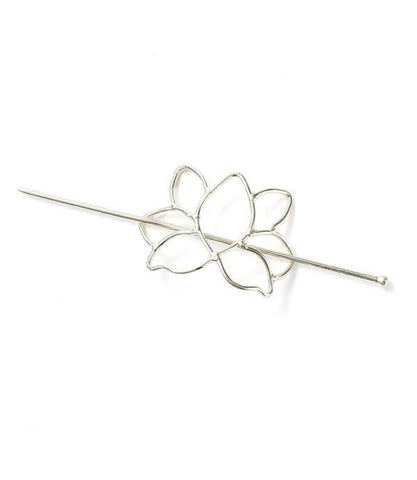 Kairavini Lotus Hair Slide w/Stick | Silver