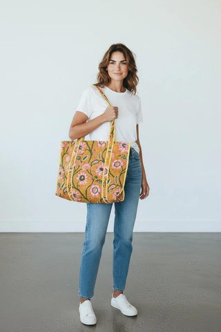 Quilted Cotton Bag | Yellow Floral