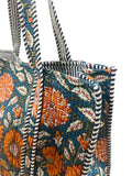 Quilted Cotton Bag | Blue Orange Floral