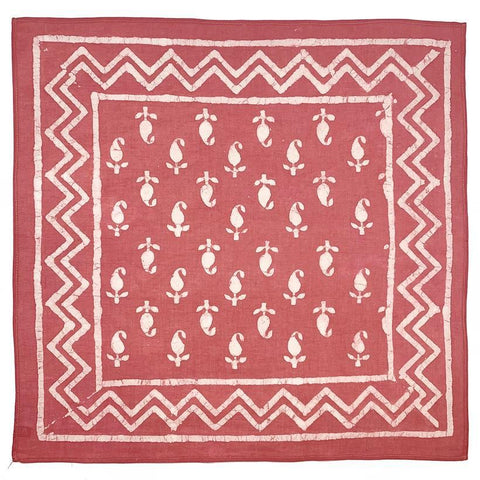 Block Print Bandana | Light Red Floral with Chevron Border