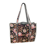 Quilted Cotton Bag | Black/Pink/Orange Floral