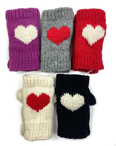 Wool Heart Fingerless Gloves | 5 Colors