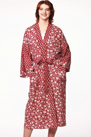 Block Print Kimono Robe | Red & White