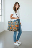 Quilted Cotton Bag | Blue Orange Floral