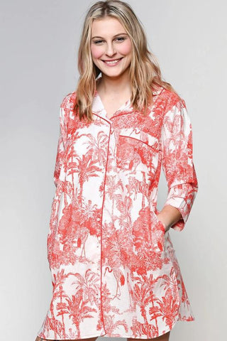 Ami Cotton Nightshirt | Red & White Tropical