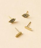 Ruchi Evil Eye Tiny Bar Gold Stud Earrings | Set of 2