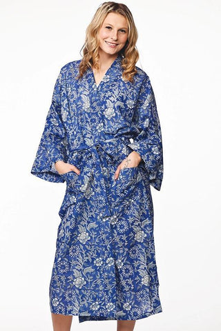 Block Print Kimono Robe | Indigo