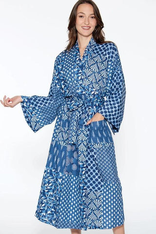 Long Kimono Robe | Indigo Patchwork