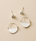 Diya Silver Stud and Hoop Earrings | Set of 2