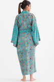 Block Print Kimono Robe | Turquoise & Gold