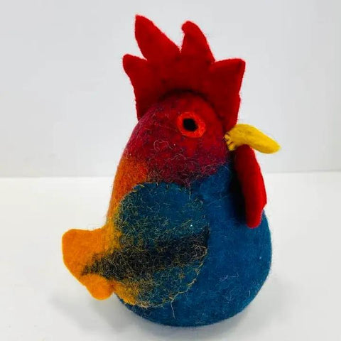 Felted Wool Rooster | Blue & Red