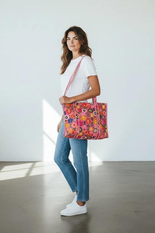 Quilted Cotton Bag | Retro Pink Floral