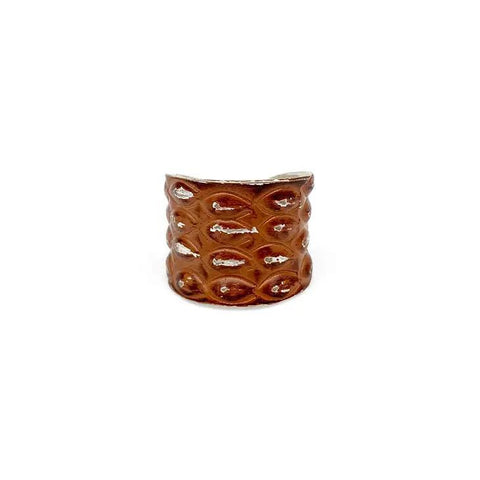 Silver Patina Ring | Rust Feather Print