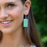 Silver Patina Earrings | Mint Floral Rectangle