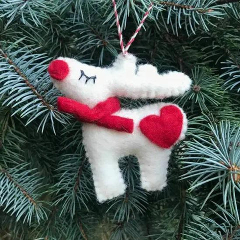Wool Ornament | White Reindeer