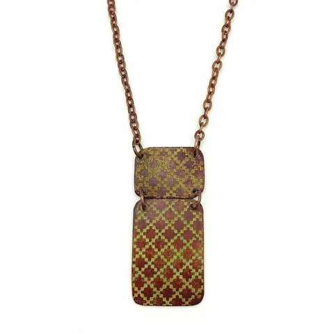 Copper Patina Necklace | Chartreuse Tile Pattern