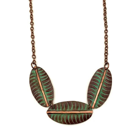 Copper Patina Necklace | Tropical Green Leaf