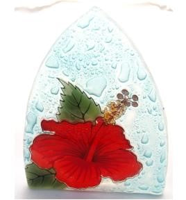 Recycled Glass Night Light  | Red Hibiscus
