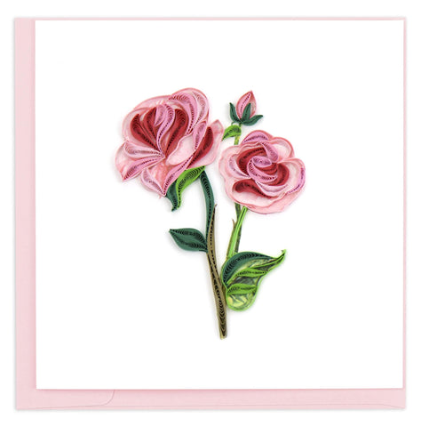 Long Stem Pink Roses Quilling Card