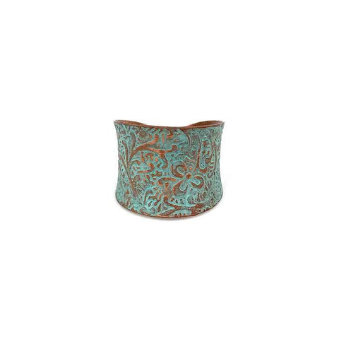 Copper Patina Ring | Aqua Floral Paisley