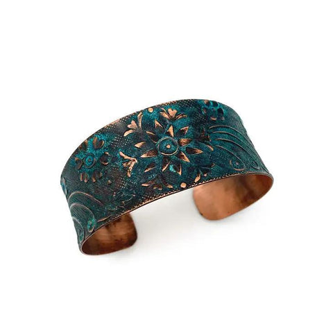 Copper Patina Bracelet | Teal Sun Flower Design