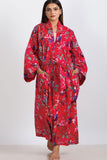 Long Kimono Robe | Red Multi Birds
