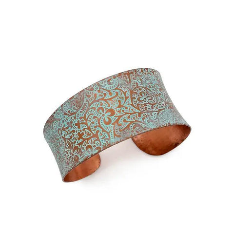 Copper Patina Bracelet | Aqua Floral Paisley