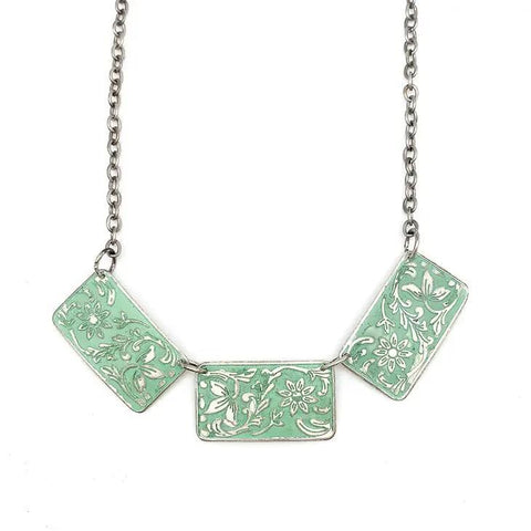 Silver Patina Necklace | Three Mint Rectangles