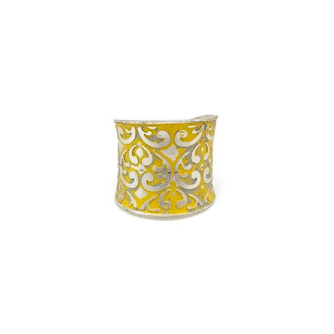Silver Patina Ring | Yellow Ornate Print