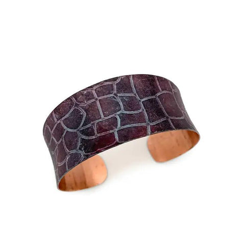 Copper Patina Bracelet | Dark Purple Crocodile Print