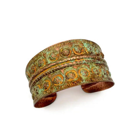 Copper Patina Bracelet | Chartreuse Band and Circles
