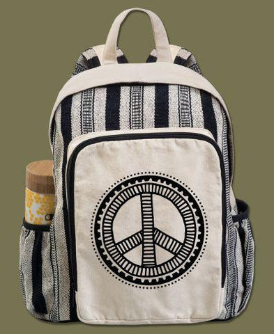 Canvas Boho Backpack | Natural | Peace Sign