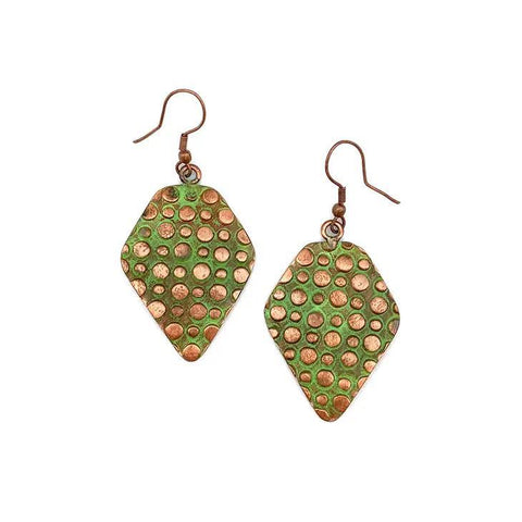 Copper Patina Earrings | Light Green Circle Print