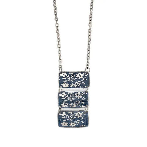 Silver Patina Necklace | Three Blue Rectangles