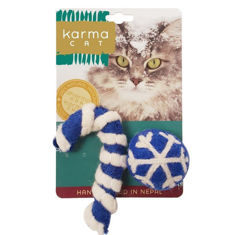 Cat Toy | Blue Holiday Ball and Cane | Set of 2