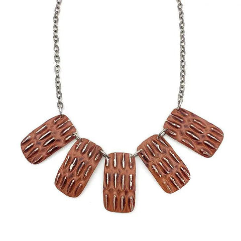 Silver Patina Necklace | Five Rust Rectangles