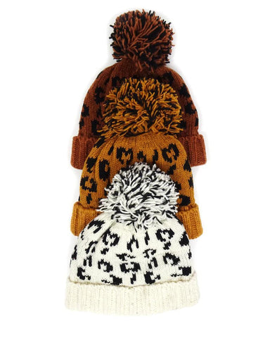 Leopard Beanie with Pom | 3 Colors