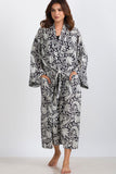 Long Kimono Robe | Black & White Paisley