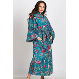 Long Kimono Robe | Teal & Rose