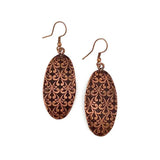 Copper Patina Earrings | Brown Ornate Ovals