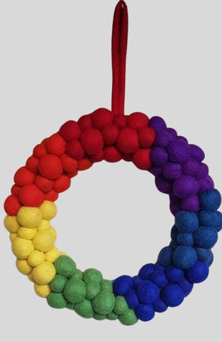 Felted Wool Ball Wreath | Rainbow