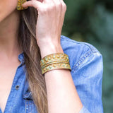 Copper Patina Bracelet | Chartreuse Band and Circles