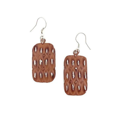 Silver Patina Earrings | Rust Feather Rectangle