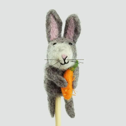Felted Wool Finger Puppet | Grey Bunny