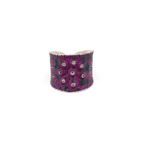 Silver Patina Ring | Purple Floral and Dots