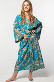 Long Kimono Robe | Turquoise & Gold