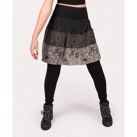 Three Tier Mini Skirt | Black Multi