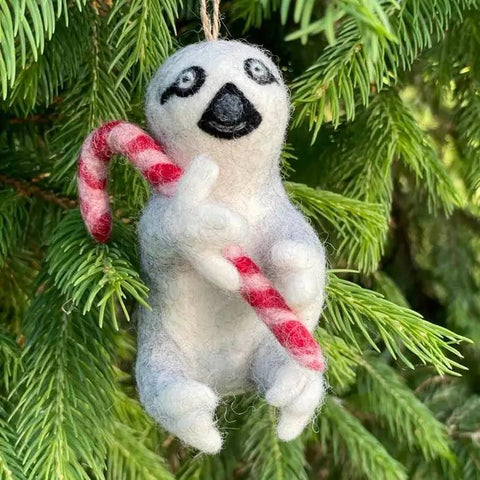Wool Ornament | Candy Cane Sloth