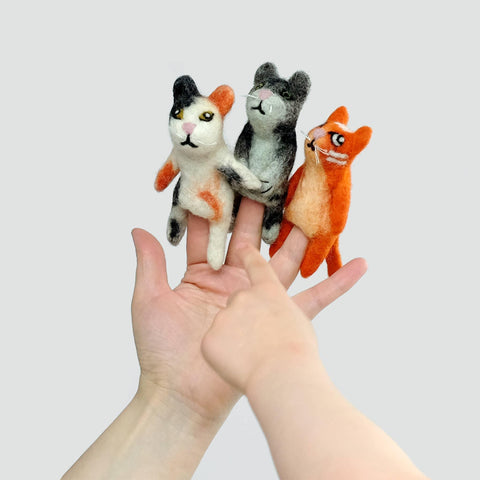 Felted Wool Finger Puppet | Cat | 3 Styles